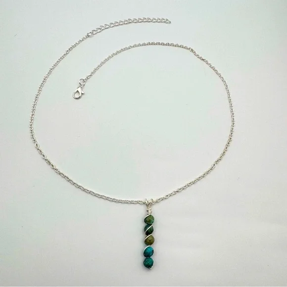 Wire-Wrapped Hubei Turquoise Stone Drop Necklace in Teal & Earth Tones - Picture 3 of 7